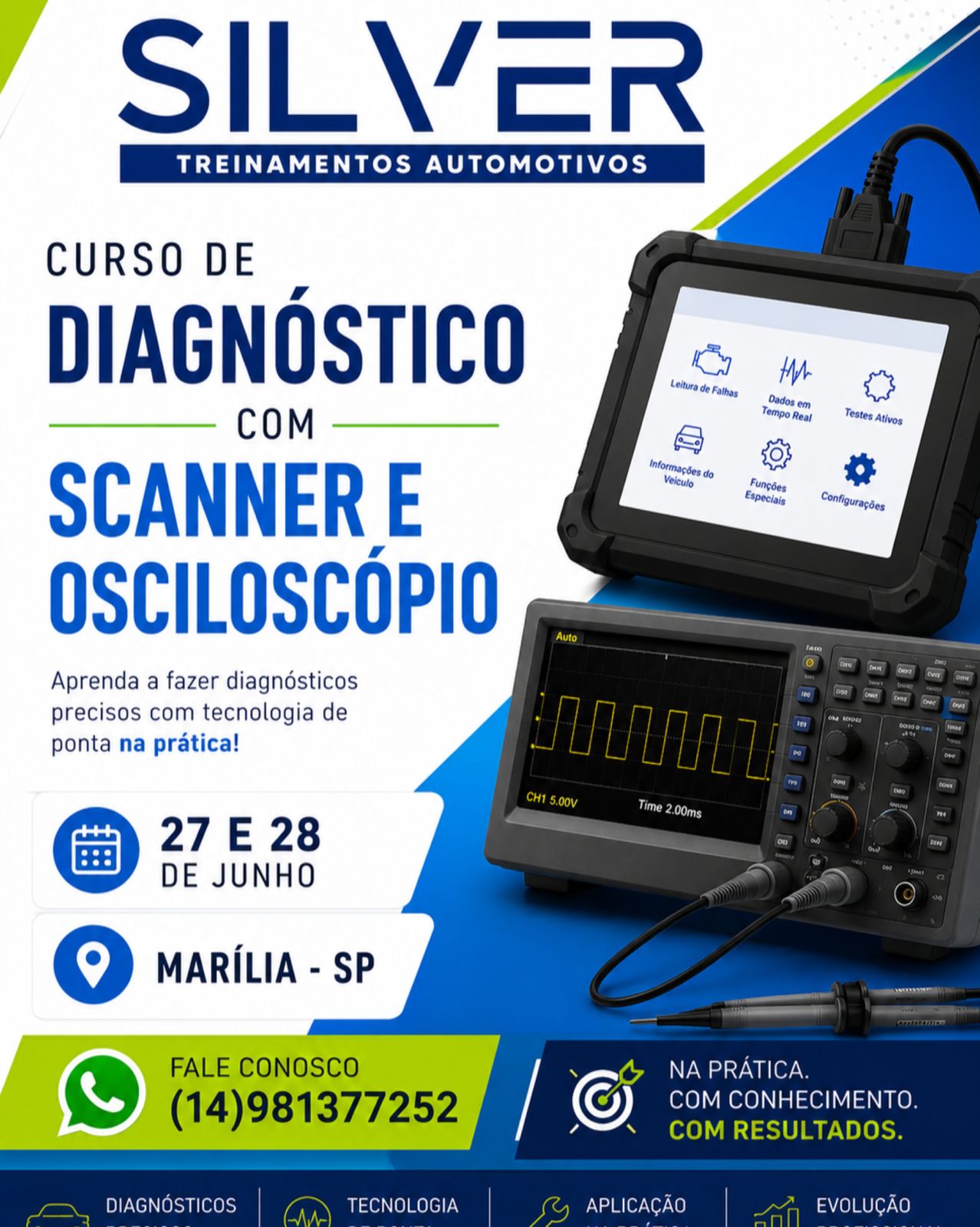 Treinamento diagnostico com scanner e osciloscópio